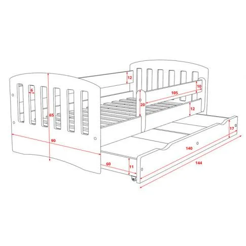 Szczegółowe zdjęcie nr 5 produktu Łóżko dla dziecka z szufladą Pinokio 2X 80x140 - buk