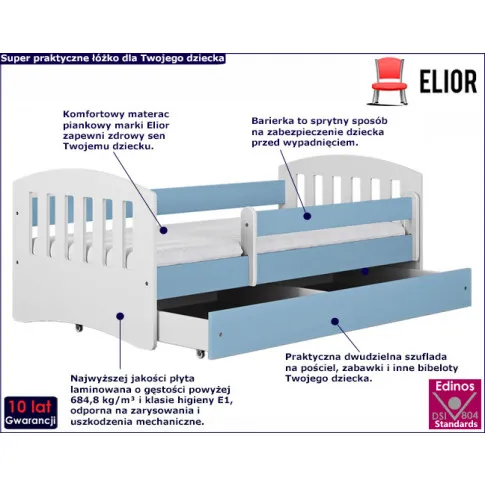 Fotografia Łóżko dla chłopca z szufladą Rubens 2X 80x180 - niebieskie z kategorii Łóżka i namioty