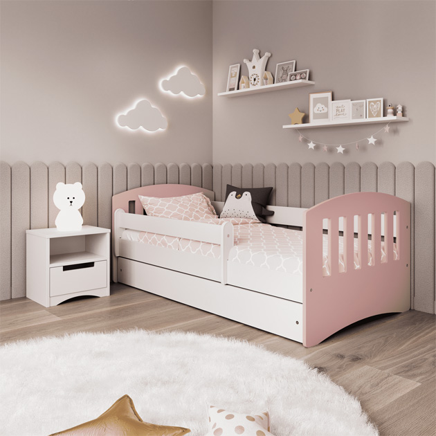 Skandynawskie łóżko dziecięce z szufladą i materacem Pinokio 5X