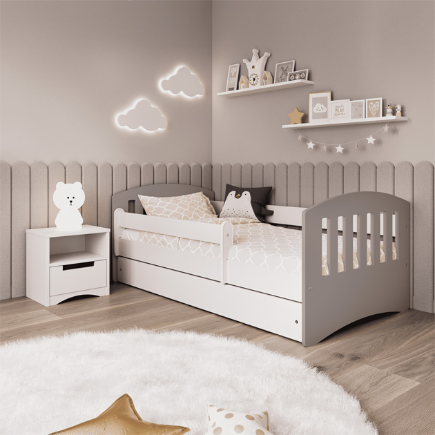 Skandynawskie łóżko dziecięce z szufladą i materacem Pinokio 