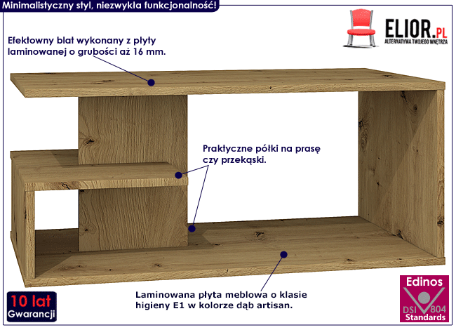 Loftowa ława z półką dąb artisan Lezo