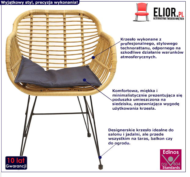 Designerskie krzesło Ruler 2X naturalne - rattanowe