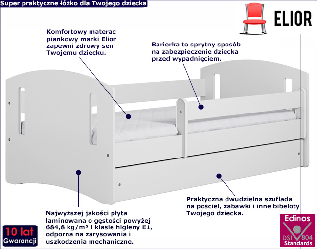 Białe łóżko dziecięce Pinokio 3X 140x80