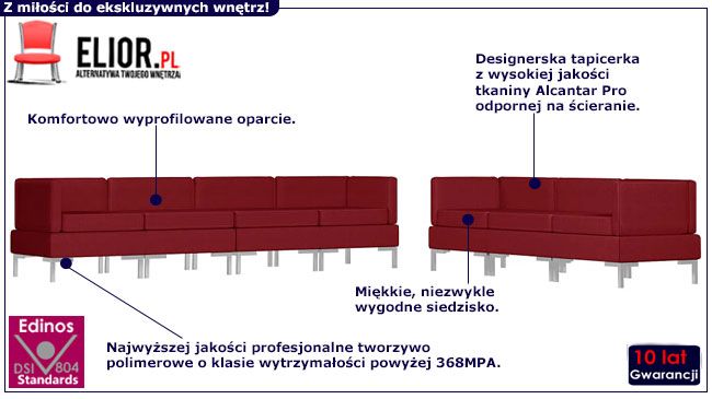 Nowoczesny czerwony 7-osobowy zestaw wypoczynkowy Marsala 3X