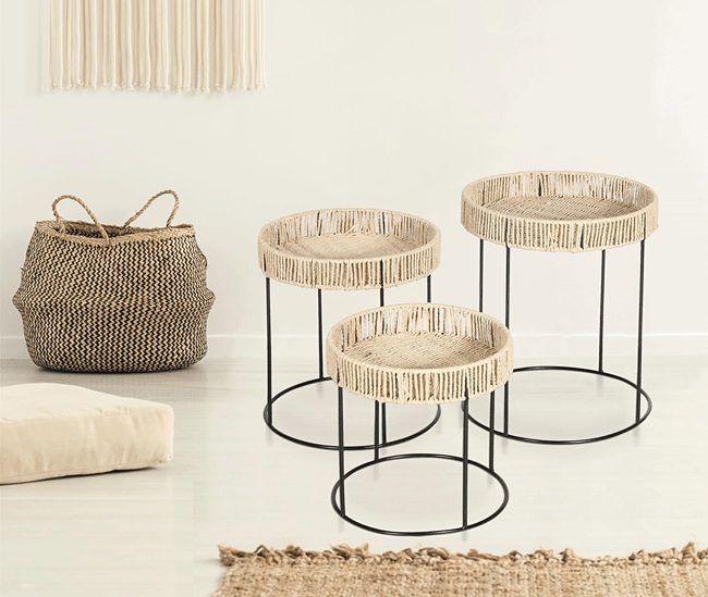 Komplet trzech stolików kawowych Ilmi do salonu - rattan
