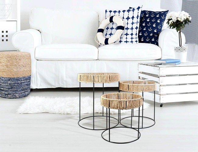 Trzy czarne stoliki kawowe Ilmi - boho