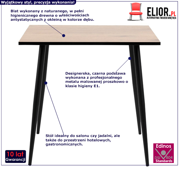 Loftowy stół Telim do salonu 80x80 - dziki dąb