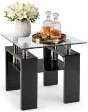 Kwadratowa szklana ława czarny połysk - Tamiza 3X w sklepie Edinos.pl