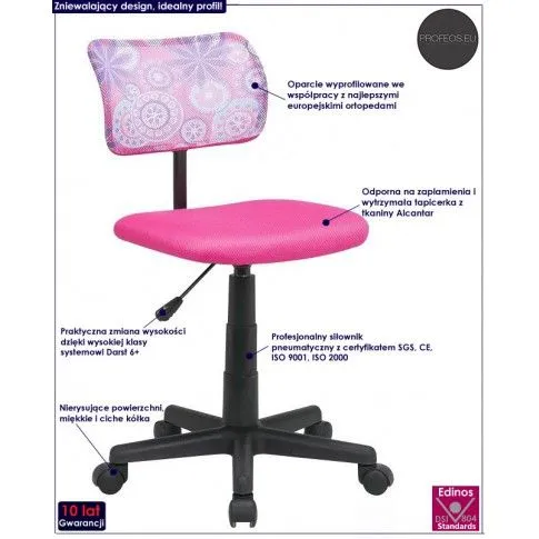 Fotografia Obrotowy fotel dziewczęcy Nando - różowy z kategorii Fotele obrotowe