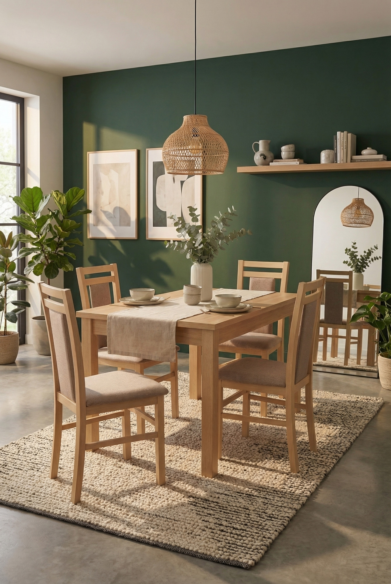 Wizualizacja jadalni z wykorzystaniem krzesła Restil dąb sonoma