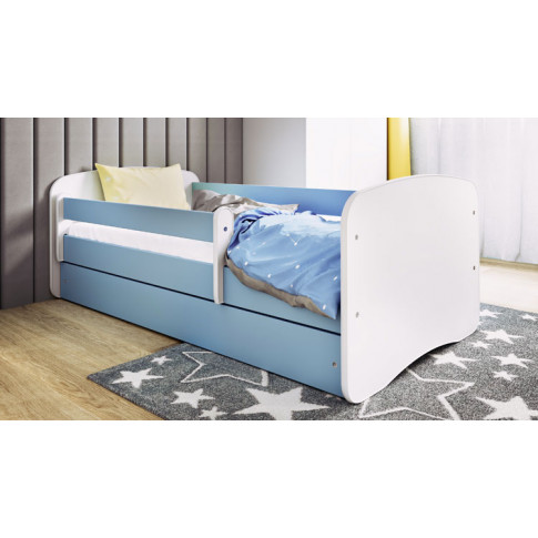 wizualizacja łóżka dziecięcego z barierką dla chlopca happy 2x niebieskie
