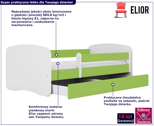 Zielone łóżko dla dziecka z barierką Happy 2X 