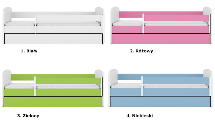 Białe łóżko dla dziecka z szufladą, materacem i barierką Happy 2X