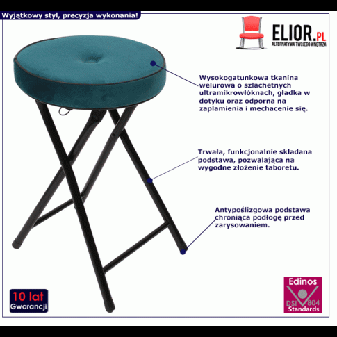 Fotografia Welurowy taboret kuchenny Malex składany - zielony z kategorii Taborety