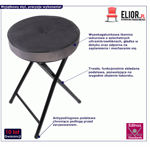 Fotografia Welurowy taboret Malex składany - szary z kategorii Taborety