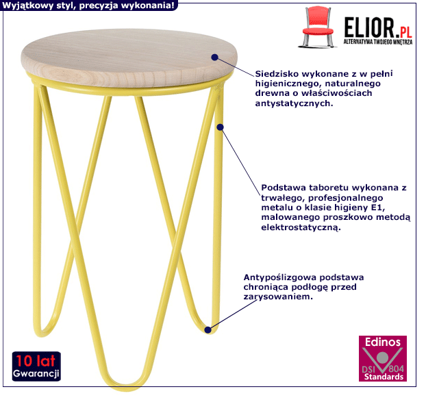 Boho taboret Dalina drewniany - żółty