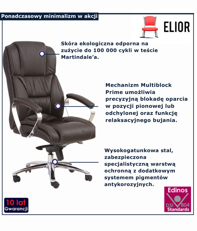 fotel obrotowy skóra ciemny brąz Kroton biurowy