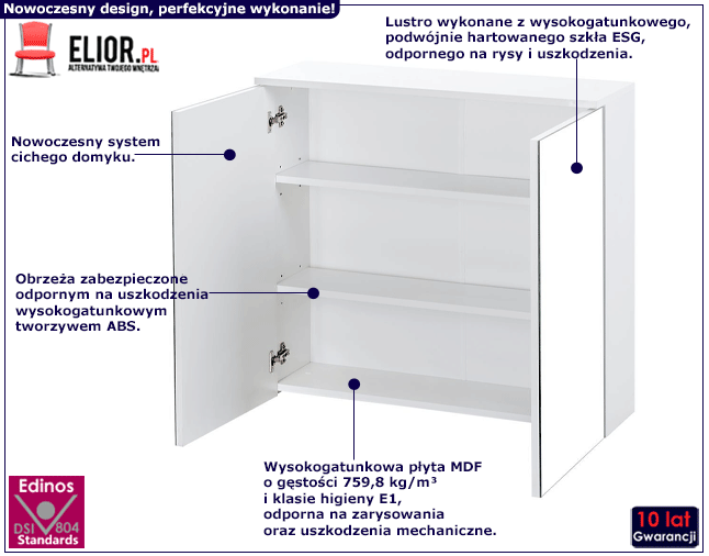 Minimalistyczna szafka łazienkowa z lustrem Oriana 6X biała