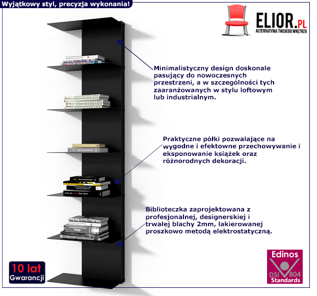 Czarna biblioteczka Olvina 2X - ścienna