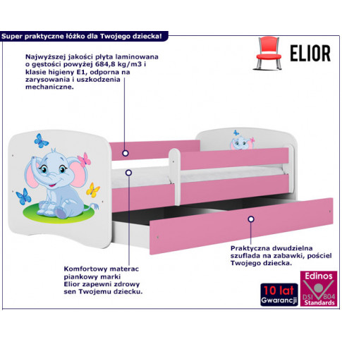 infografika różowego łóżka dla dzieci happy 2x mix slonik