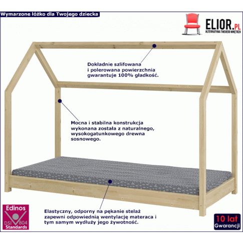 Fotografia Drewniane łóżko dziecięce domek Olaf 90x200 - sosna z kategorii Łóżka młodzieżowe