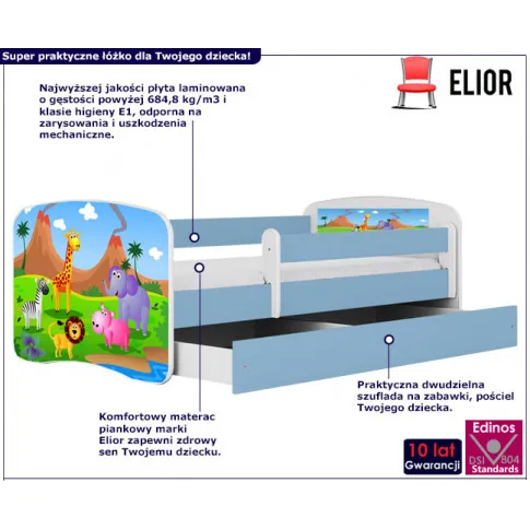 infografika niebieskiego łóżka dla dzieci safari happy 2x mix