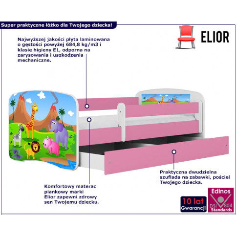 infografika różowego łóżka dla dzieci happy 2x mix zwierzeta safari