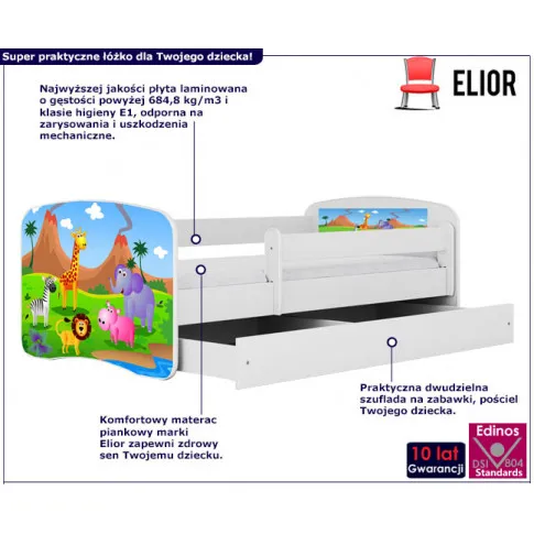 infografika białego łóżka dziecięcego safari happy mix 2x