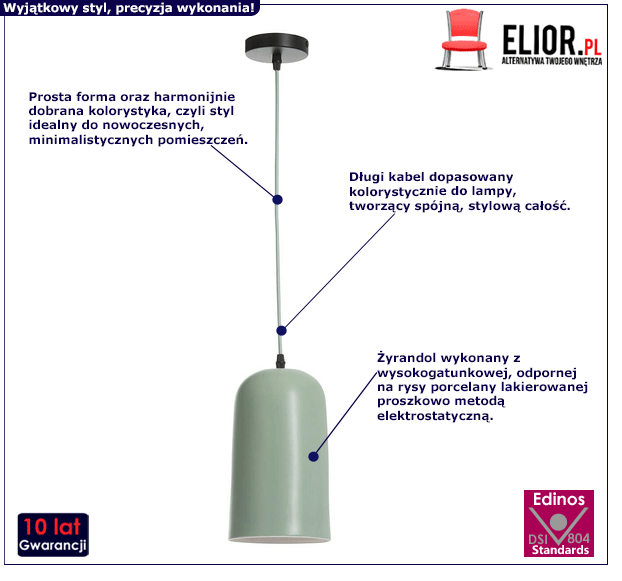 Porcelanowa lampa wisząca Estre do salonu - zielona