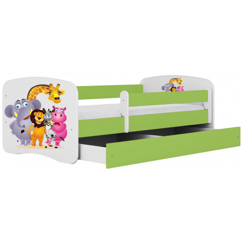 zielone łóżko dziecięce zwierzęta zoo z szuflada i barierka happy mix 2x