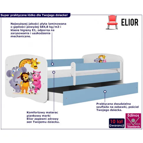 infografika niebieskiego łóżka dla dzieci zoo happy 2x mix