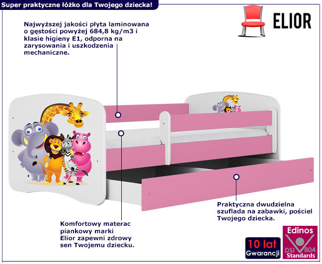 Różowe łóżko zoo Happy 2X mix 80x160