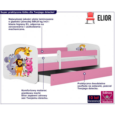 infografika różowego łóżka dla dzieci happy 2x mix zoo zwierzeta