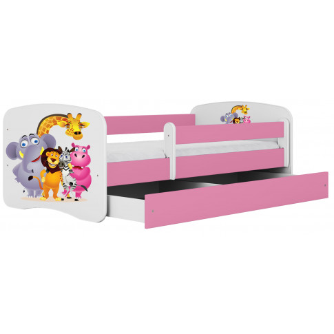 łóżko dziecięce dla dziewczynki z materacem zwierzeta zoo roz happy mix 2x
