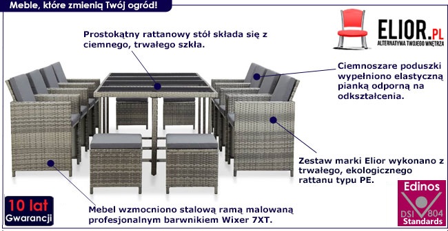 Produkt 13-cz. szary zestaw rattanowy do ogrodu – Cindy 5X