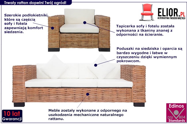 Produkt 2-częściowy zestaw wypoczynkowy z rattanu – Axel 3X