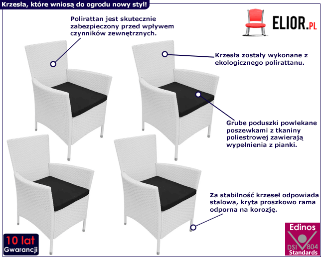 Produkt Zestaw 4 kremowych krzeseł do ogrodu – Edis 3X