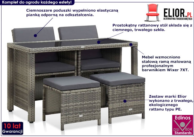 Produkt 5-cz. szary zestaw rattanowy do ogrodu – Cindy 2X