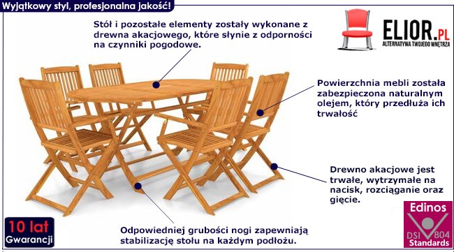 Produkt 7-cz. zestaw ogrodowy drewniany Aubrey