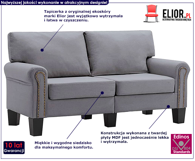 Luksusowa dwuosobowa sofa jasnoszara Dionas 2X 