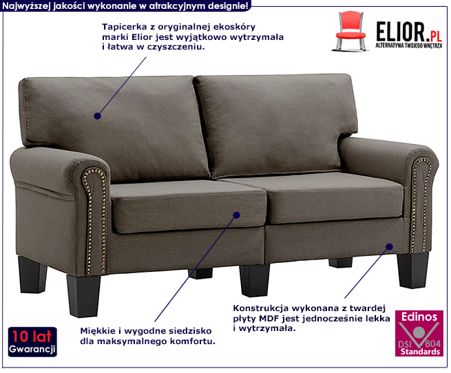 Luksusowa dwuosobowa sofa taupe Dionas 2X