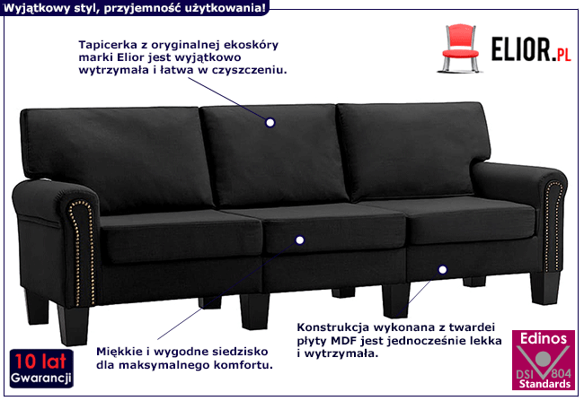 Luksusowa czarna sofa Dionas 3X