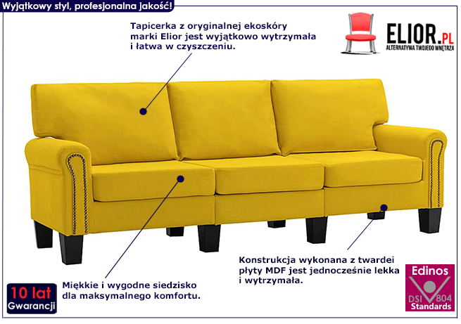 Luksusowa trzyosobowa sofa żółta Alaia 3X