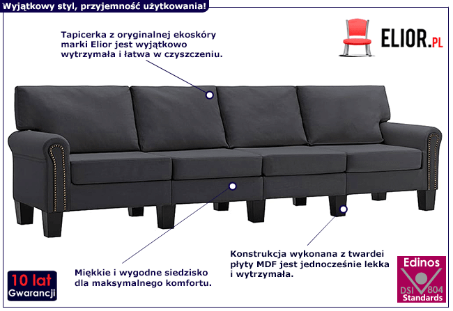 Luksusowa czteroosobowa sofa ciemnoszara Alaia 4X