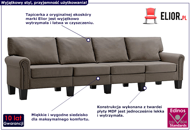 Luksusowa czteroosobowa sofa taupe Alaia 4X 