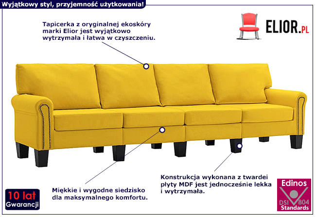 Luksusowa czteroosobowa sofa jasnoszara Alaia 4X
