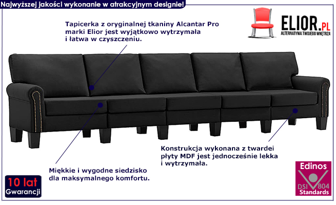 Dekoracyjna 5-osobowa czarna sofa Alaia 5X