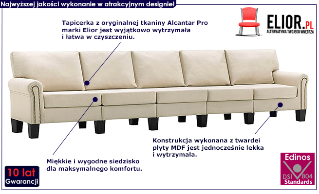 Dekoracyjna 5-osobowa kremowa sofa Alaia 5X