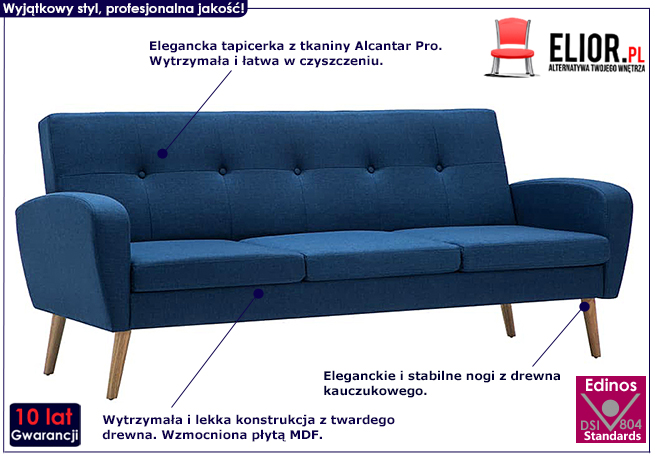 Sofa pikowana Anita 3Q, kolor niebieski