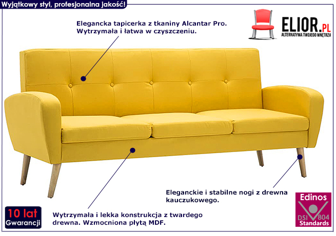 Żółta sofa pikowana Anita 3Q